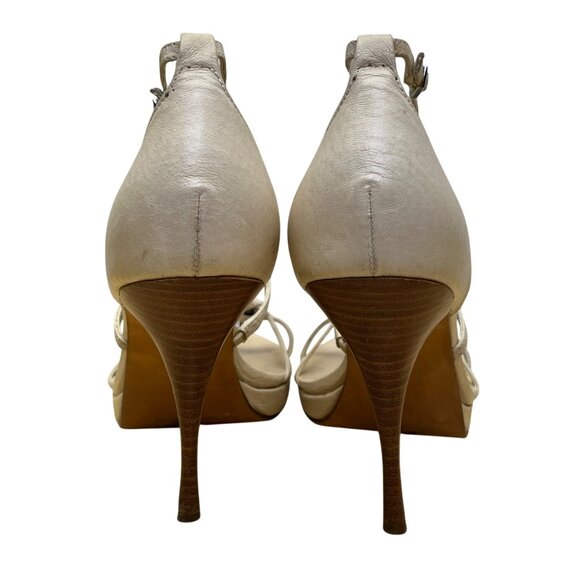 Beverly Feldman Women’s Beige Leather Rhinestone Detail T-Strap Heels Size 7.5M - Picture 7 of 10